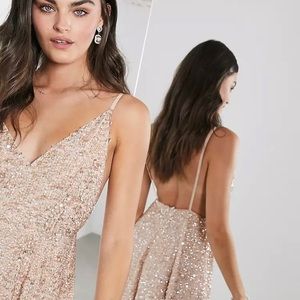 ASOS Edition Embellished Cami Midi dress in Champagne